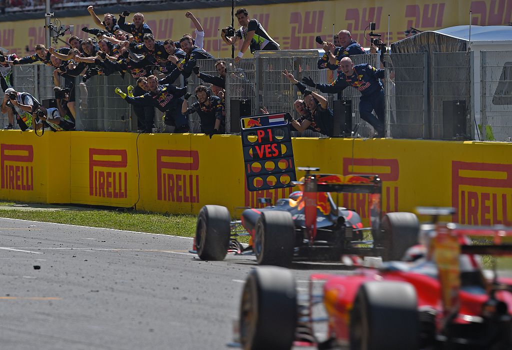Infiniti Red Bull's Belgian-Dutch driver Max Verstappen (C) wins ahead of Ferrari's Finnish driver Kimi Raikkonen  at the Circuit de Catalunya on May 15, 2016 in Montmelo on the outskirts of Barcelona during the Spanish Formula One Grand Prix. / AFP / LLUIS GENE        (Photo credit should read LLUIS GENE/AFP/Getty Images)