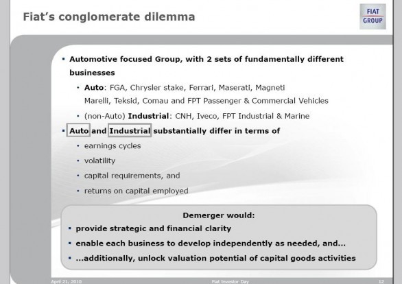 Conferenza Piano Industriale Fiat - entro il 2010 lo Spin-off del settore Auto