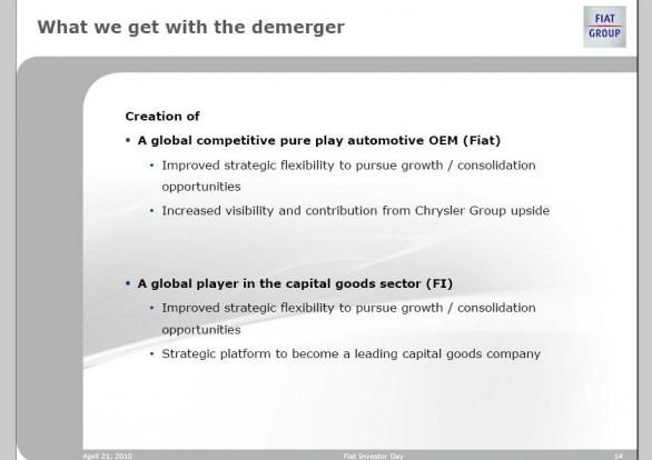 Conferenza Piano Industriale Fiat - entro il 2010 lo Spin-off del settore Auto