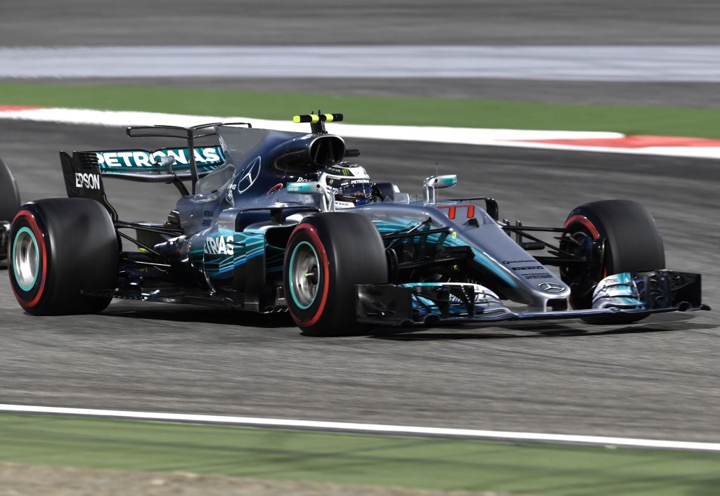 Mercedes' Finnish driver Valtteri Bottas steers his car during the Bahrain Formula One Grand Prix at the Sakhir circuit in Manama on April 16, 2017.  / AFP PHOTO / ANDREJ ISAKOVIC        (Photo credit should read ANDREJ ISAKOVIC/AFP/Getty Images)